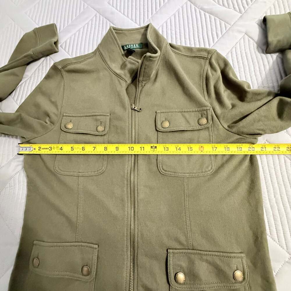 Lauren Ralph Lauren Olive Green Cotton Full Zip Military Style Pocket Jacket L - Picture 7 of 8